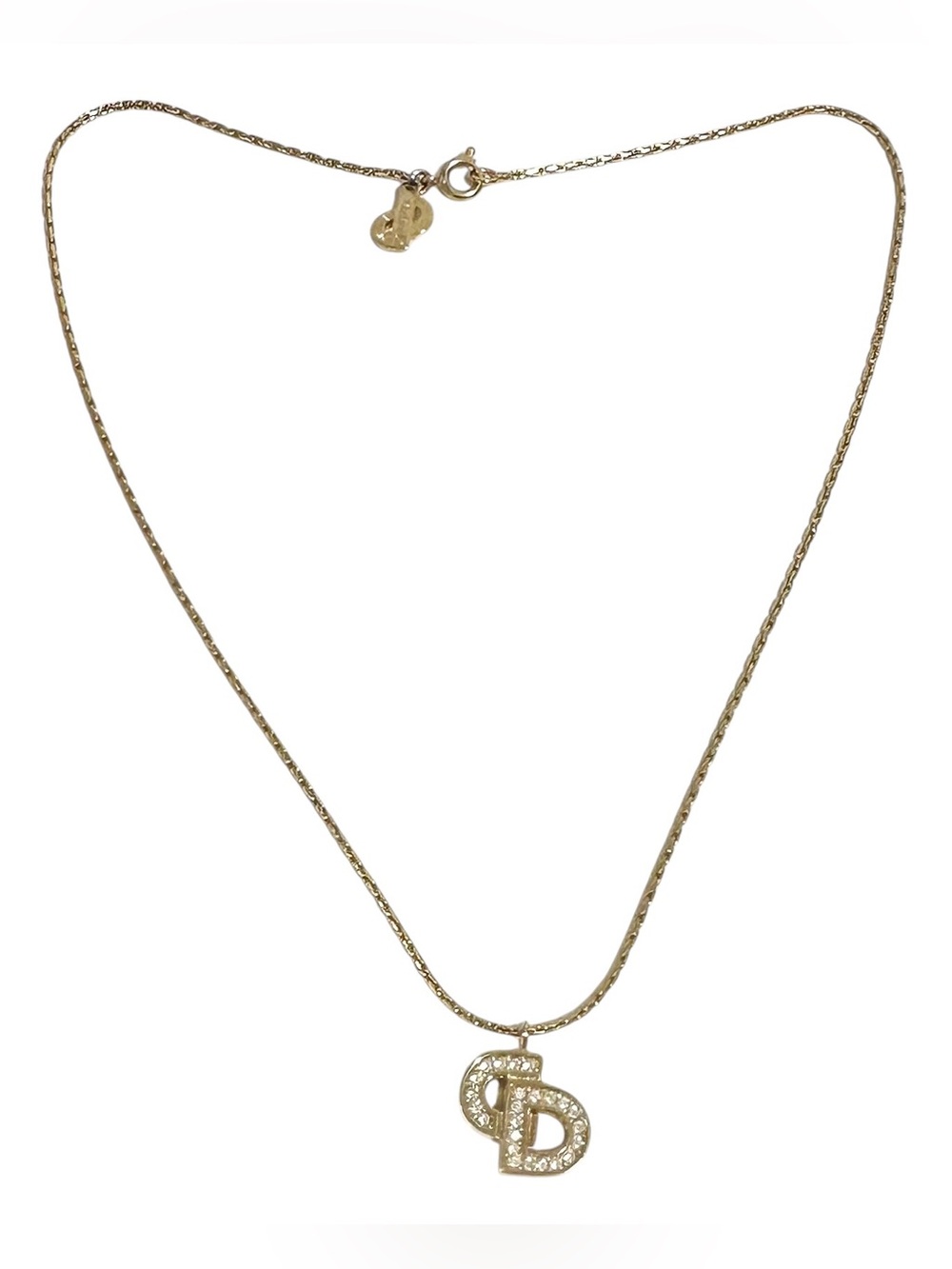 Christian Dior Gold & Crystal “CD” Initials Engraved Vintage Necklace - Picture 3 of 14